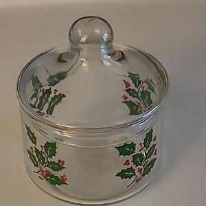 Indiana Glass Snack Jar with Holly Design